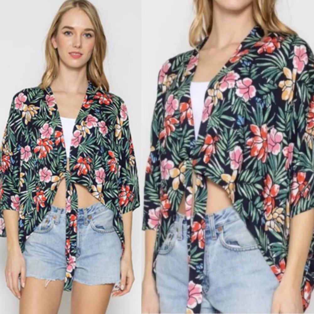 Do Everything in Love Tropical Floral‎ Print Kimono Cardigan One Size